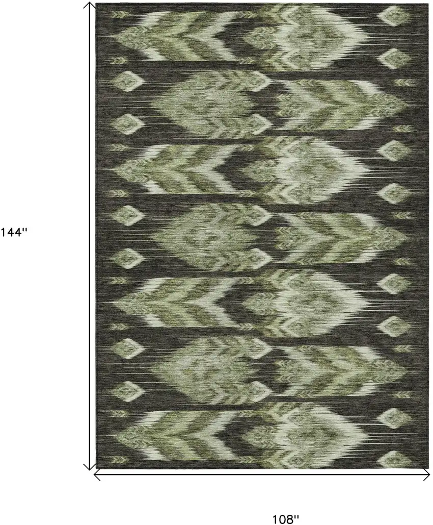 Olive Green And Artichoke Green Southwestern Washable Indoor Outdoor Area Rug Photo 3