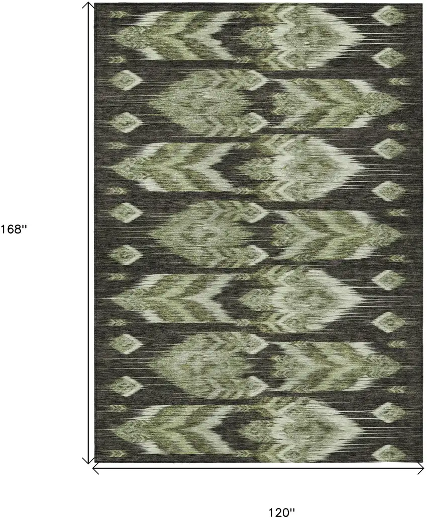 Olive Green And Artichoke Green Southwestern Washable Indoor Outdoor Area Rug Photo 3