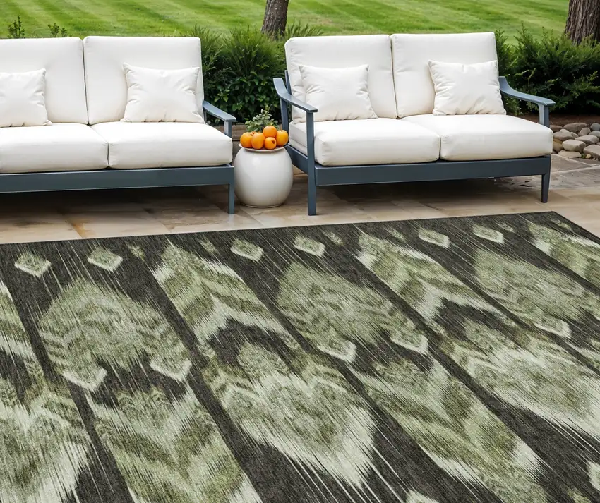 Olive Green And Artichoke Green Southwestern Washable Indoor Outdoor Area Rug Photo 1