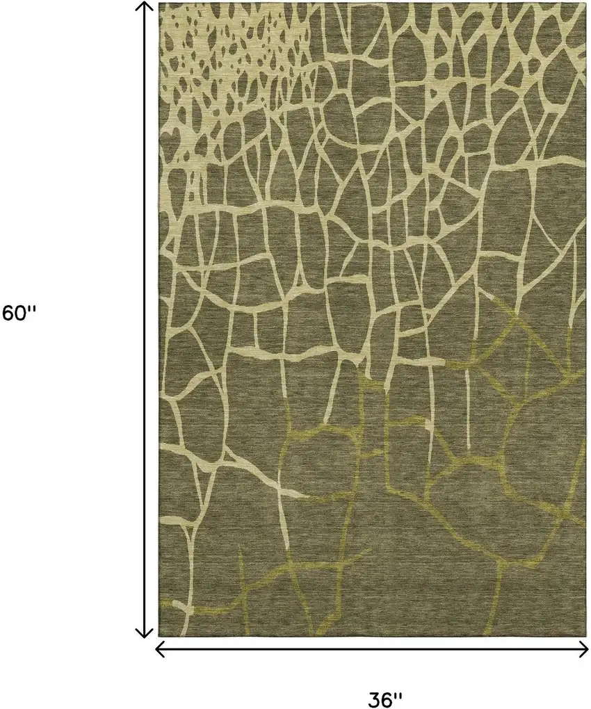Olive Green And Beige Abstract Geometric Washable Area Rug With UV Protection Photo 9