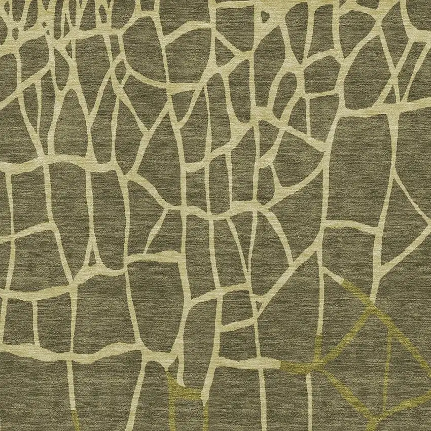 Olive Green And Beige Abstract Geometric Washable Area Rug With UV Protection Photo 2