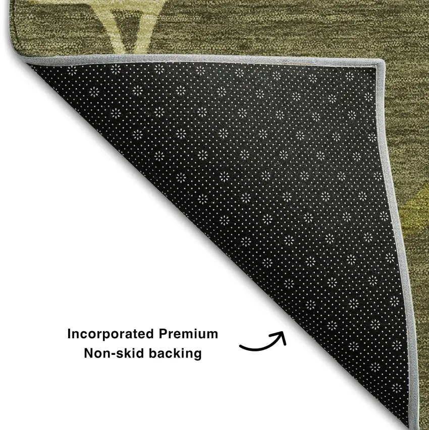 Olive Green And Beige Abstract Geometric Washable Area Rug With UV Protection Photo 6