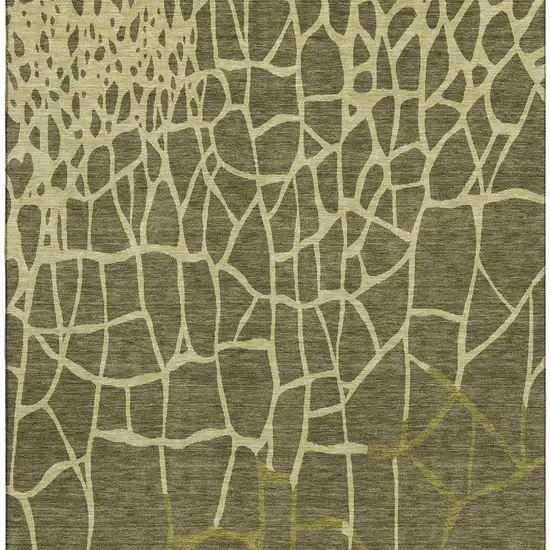 Olive Green And Beige Abstract Geometric Washable Area Rug With UV Protection Photo 3