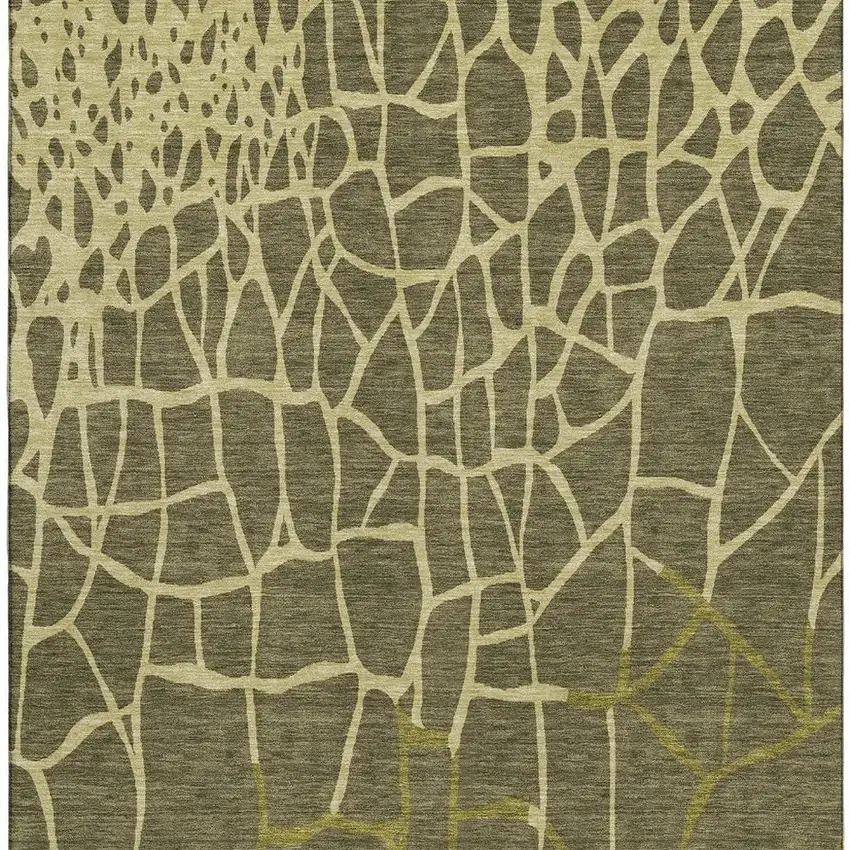Olive Green And Beige Abstract Geometric Washable Area Rug With UV Protection Photo 3