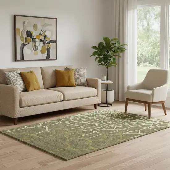 Olive Green And Beige Abstract Geometric Washable Area Rug With UV Protection Photo 2