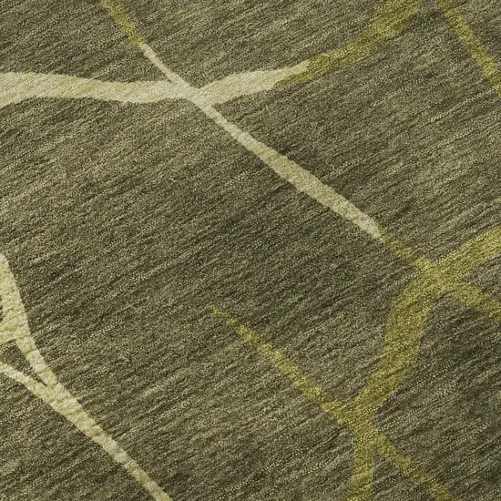 Olive Green And Beige Abstract Geometric Washable Area Rug With UV Protection Photo 8