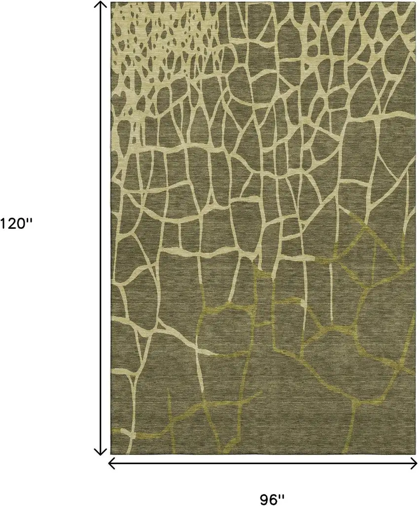 Olive Green And Beige Abstract Geometric Washable Area Rug With UV Protection Photo 9