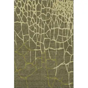 Photo of Olive Green And Beige Abstract Geometric Washable Area Rug With UV Protection