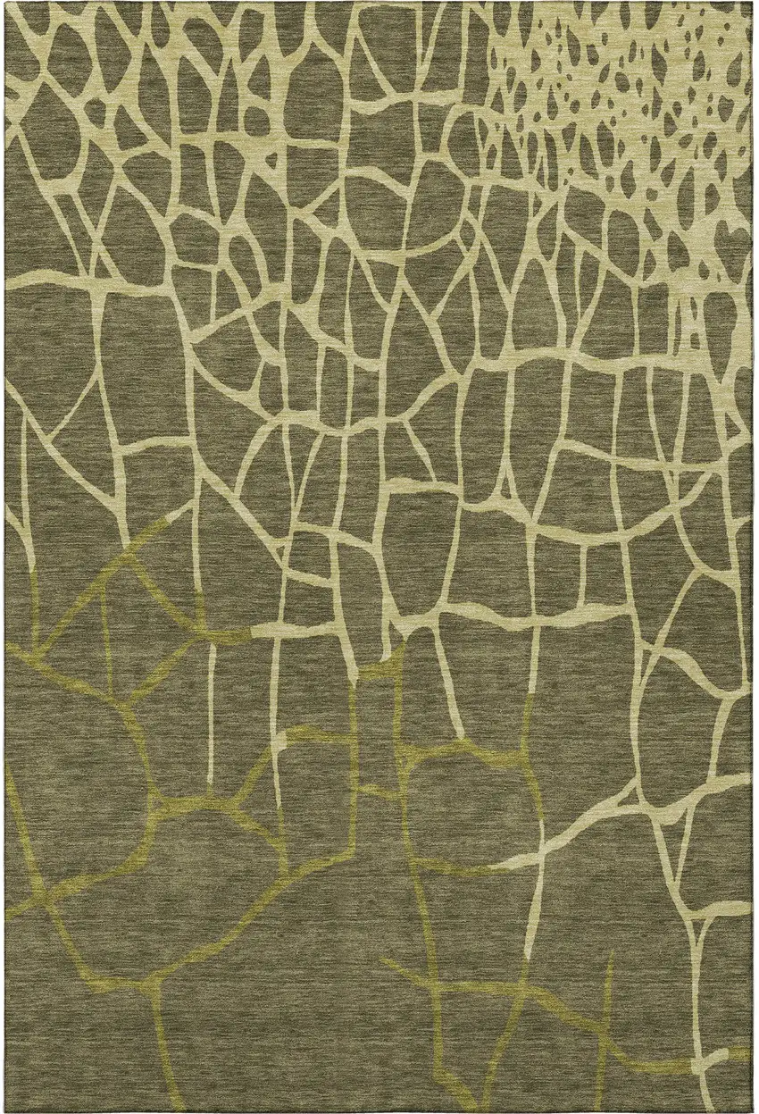 Olive Green And Beige Abstract Geometric Washable Area Rug With UV Protection Photo 2