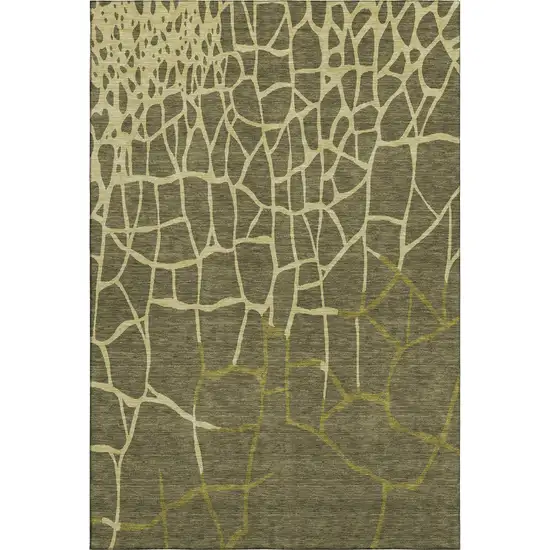 Olive Green And Beige Abstract Geometric Washable Area Rug With UV Protection Photo 1