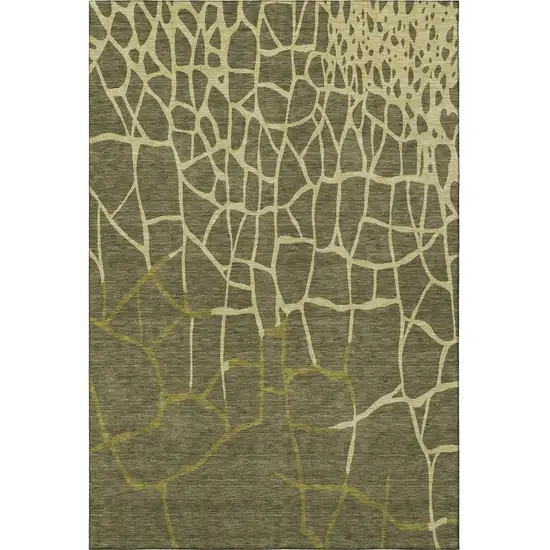 Olive Green And Beige Abstract Geometric Washable Area Rug With UV Protection Photo 3