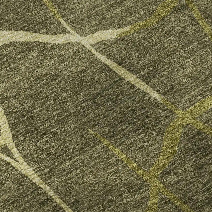 Olive Green And Beige Abstract Geometric Washable Area Rug With UV Protection Photo 9