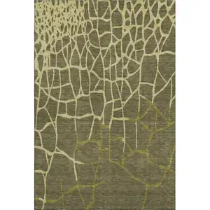 Photo of Olive Green And Beige Abstract Geometric Washable Area Rug With UV Protection