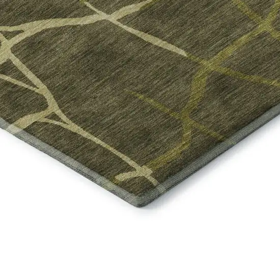 Olive Green And Beige Abstract Geometric Washable Area Rug With UV Protection Photo 7