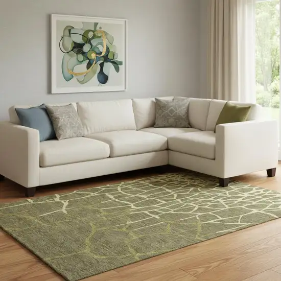 Olive Green And Beige Abstract Geometric Washable Area Rug With UV Protection Photo 2