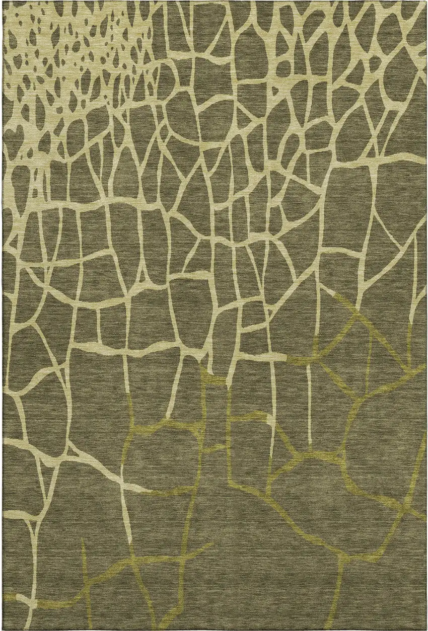 Olive Green And Beige Abstract Geometric Washable Area Rug With UV Protection Photo 1