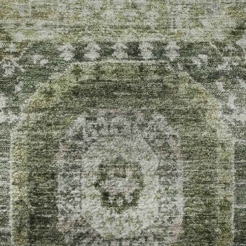 Olive Green And Beige Abstract Geometric Washable Area Rug With UV Protection Photo 9