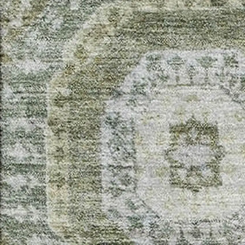 Olive Green And Beige Abstract Geometric Washable Area Rug With UV Protection Photo 3