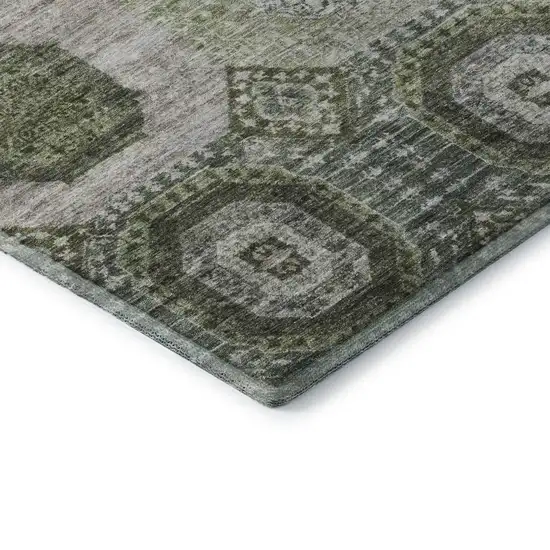 Olive Green And Beige Abstract Geometric Washable Area Rug With UV Protection Photo 8