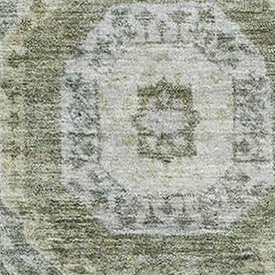 Olive Green And Beige Abstract Geometric Washable Area Rug With UV Protection Photo 3