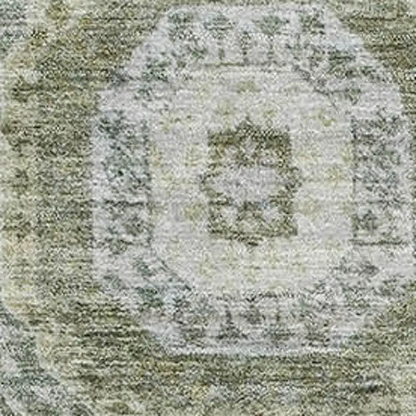 Olive Green And Beige Abstract Geometric Washable Area Rug With UV Protection Photo 3