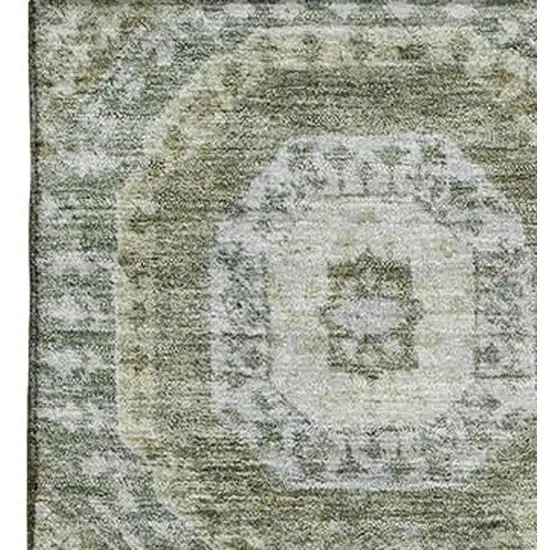 Olive Green And Beige Abstract Geometric Washable Area Rug With UV Protection Photo 4