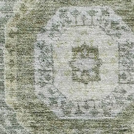 Olive Green And Beige Abstract Geometric Washable Area Rug With UV Protection Photo 3