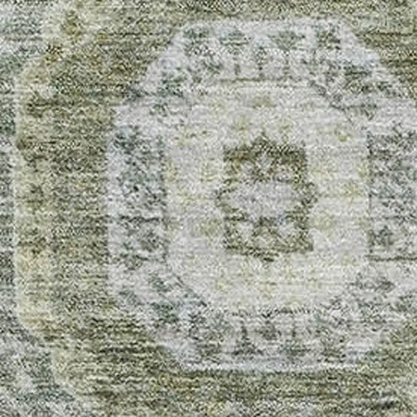 Olive Green And Beige Abstract Geometric Washable Area Rug With UV Protection Photo 3