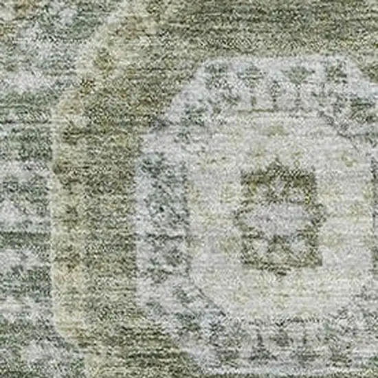 Olive Green And Beige Abstract Geometric Washable Area Rug With UV Protection Photo 3