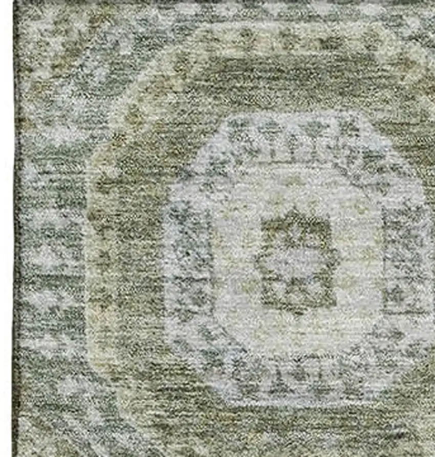 Olive Green And Beige Abstract Geometric Washable Area Rug With UV Protection Photo 4