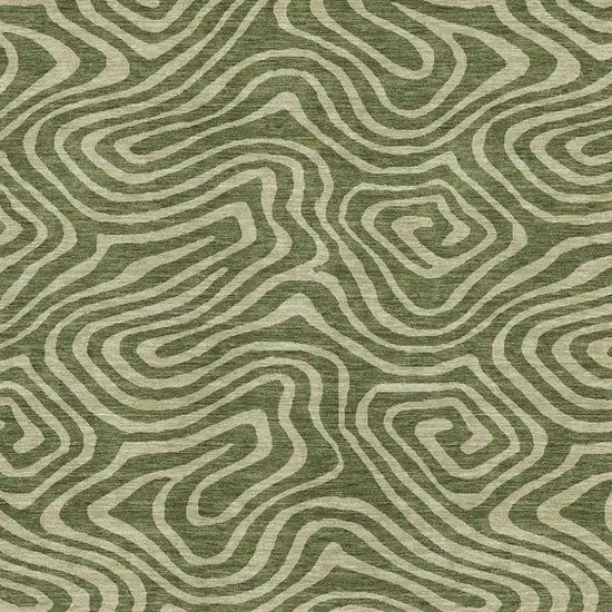 Olive Green And Beige Abstract Washable Area Rug With UV Protection Photo 2
