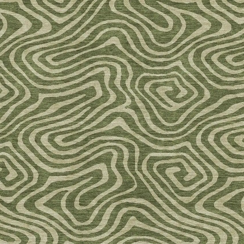 Olive Green And Beige Abstract Washable Area Rug With UV Protection Photo 2