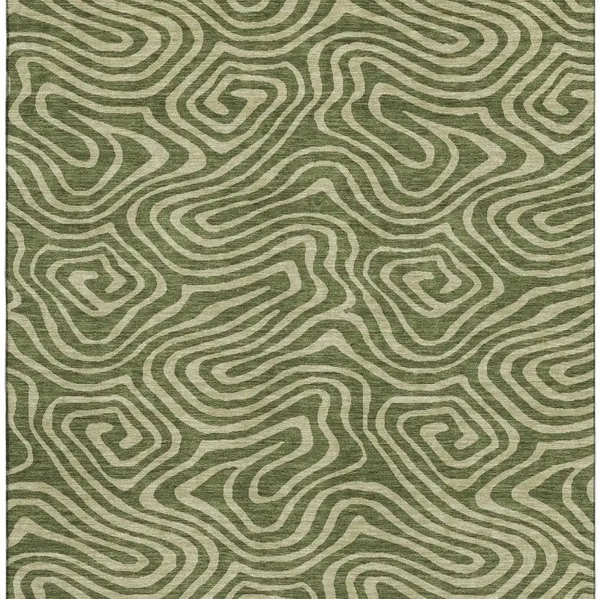 Olive Green And Beige Abstract Washable Area Rug With UV Protection Photo 3