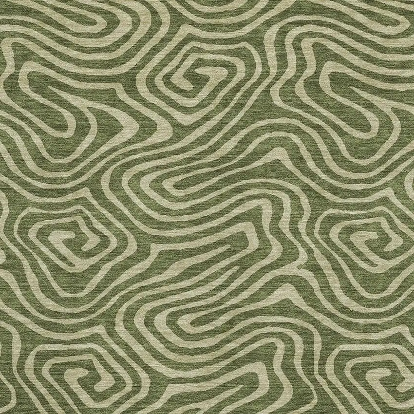 Olive Green And Beige Abstract Washable Area Rug With UV Protection Photo 2