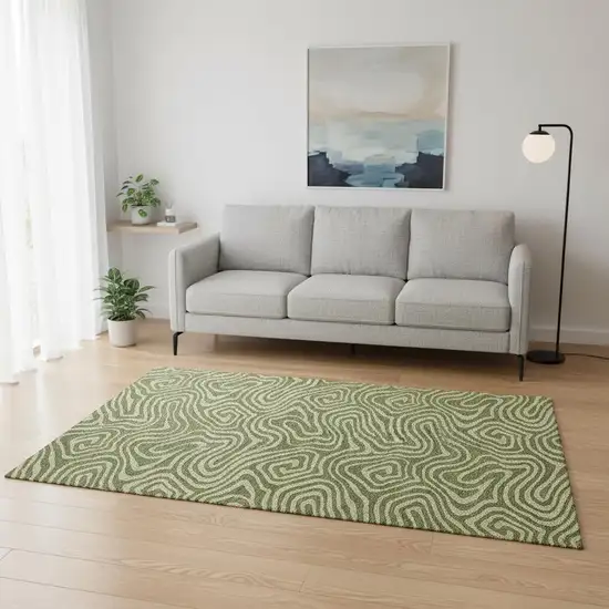 Olive Green And Beige Abstract Washable Area Rug With UV Protection Photo 2