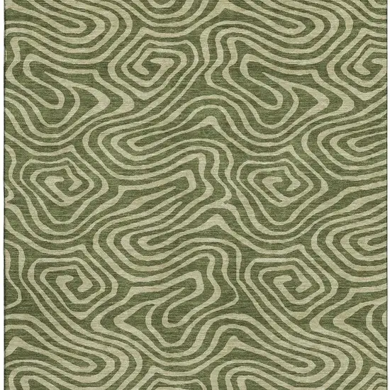 Olive Green And Beige Abstract Washable Area Rug With UV Protection Photo 3