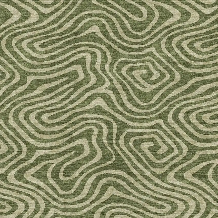 Olive Green And Beige Abstract Washable Area Rug With UV Protection Photo 2