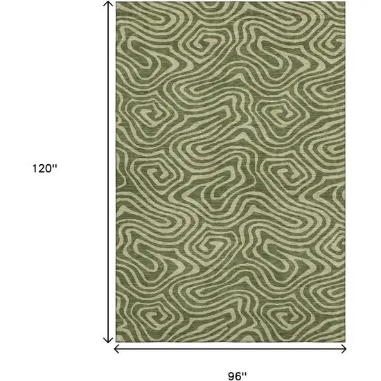 Olive Green And Beige Abstract Washable Area Rug With UV Protection Photo 8