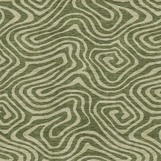 Olive Green And Beige Abstract Washable Area Rug With UV Protection Photo 2