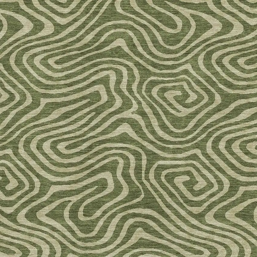Olive Green And Beige Abstract Washable Area Rug With UV Protection Photo 2