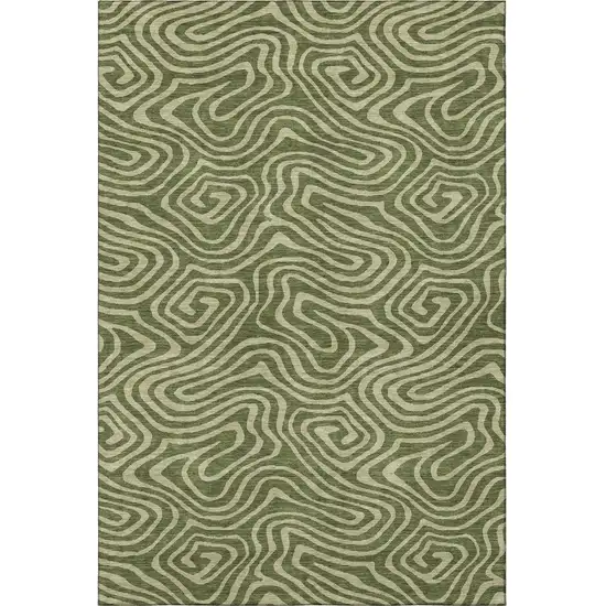 Olive Green And Beige Abstract Washable Area Rug With UV Protection Photo 3