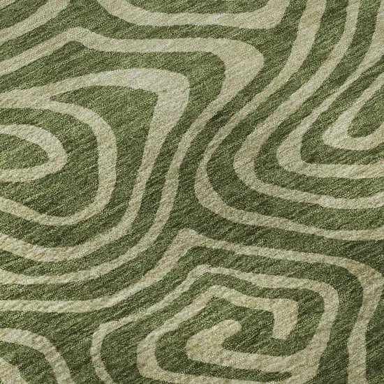 Olive Green And Beige Abstract Washable Area Rug With UV Protection Photo 9