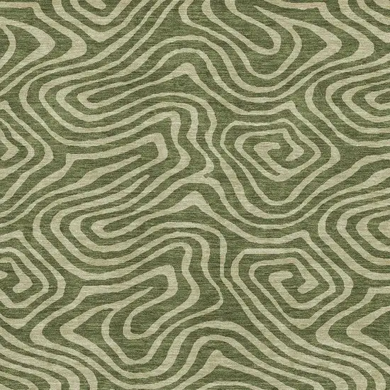 Olive Green And Beige Abstract Washable Area Rug With UV Protection Photo 2