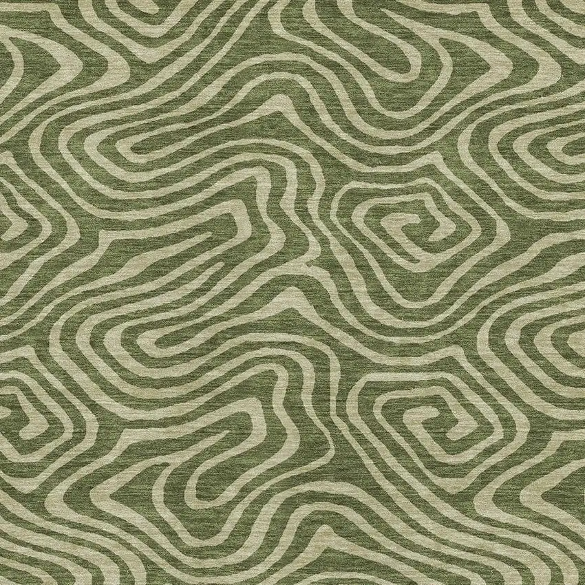 Olive Green And Beige Abstract Washable Area Rug With UV Protection Photo 2