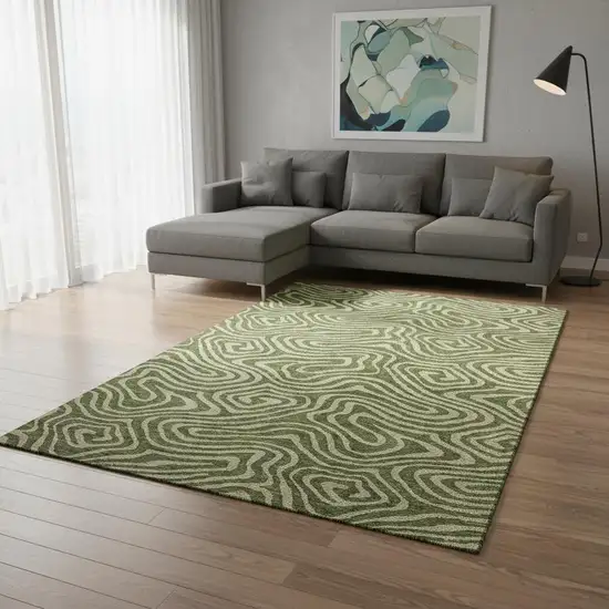 Olive Green And Beige Abstract Washable Area Rug With UV Protection Photo 2
