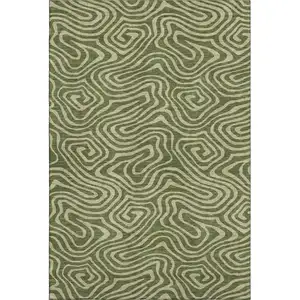 Photo of Olive Green And Beige Abstract Washable Area Rug With UV Protection