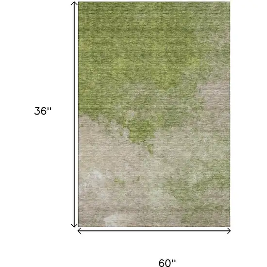 Olive Green And Beige Abstract Washable Area Rug With UV Protection Photo 9