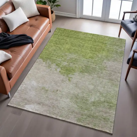 Olive Green And Beige Abstract Washable Area Rug With UV Protection Photo 3