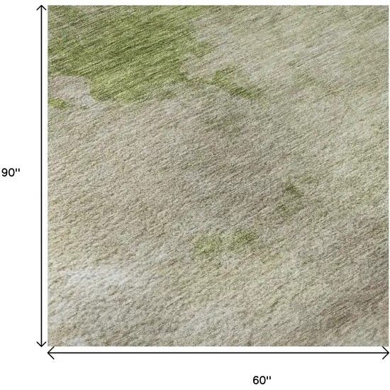 Olive Green And Beige Abstract Washable Area Rug With UV Protection Photo 9