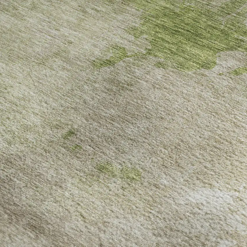 Olive Green And Beige Abstract Washable Area Rug With UV Protection Photo 2
